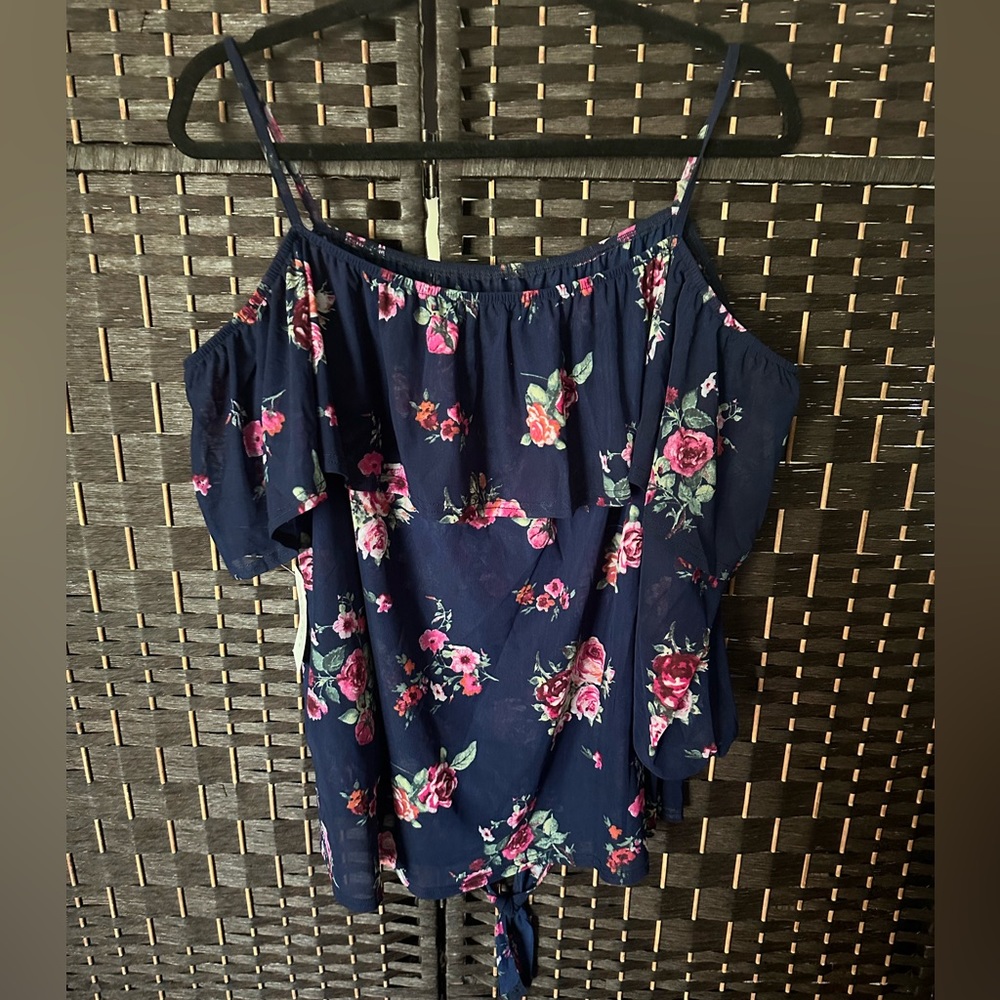 Blue cold shoulder floral top